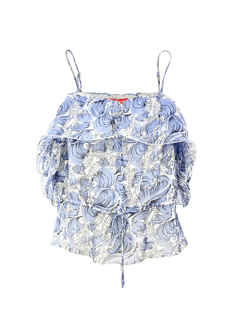 SEA WAVE PRINT RUFFLE VEST