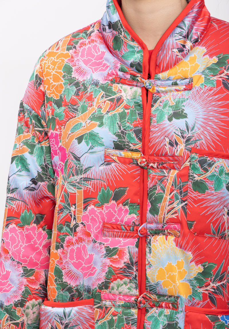 PEONY QUILTED KUNG FU JACKET WITH CHINESE KNOTS
