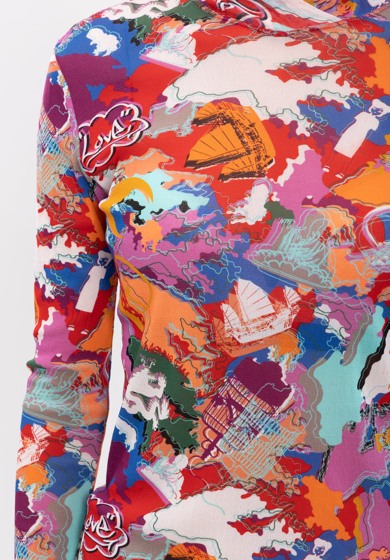 CITY CAMOUFLAGED GRAFFITI NETTING TURTLENECK TOP