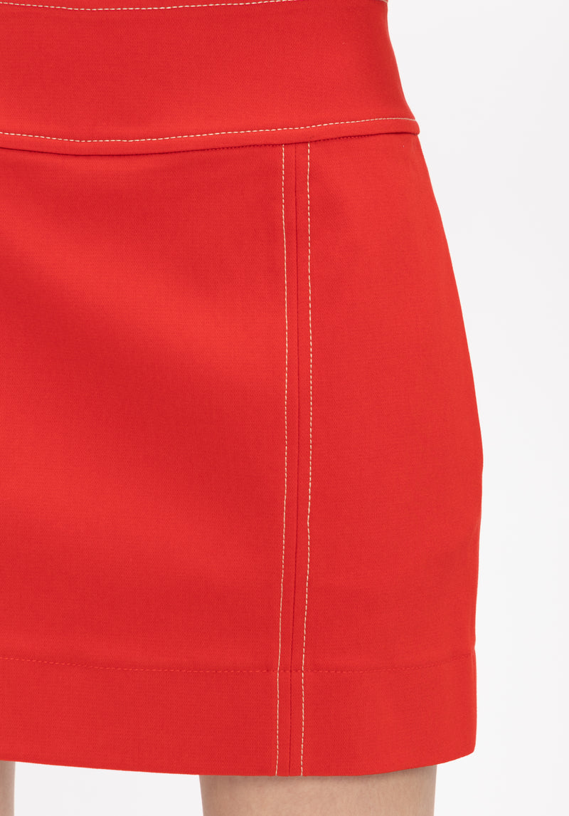 RED STRETCH POLY MINI SKIRT