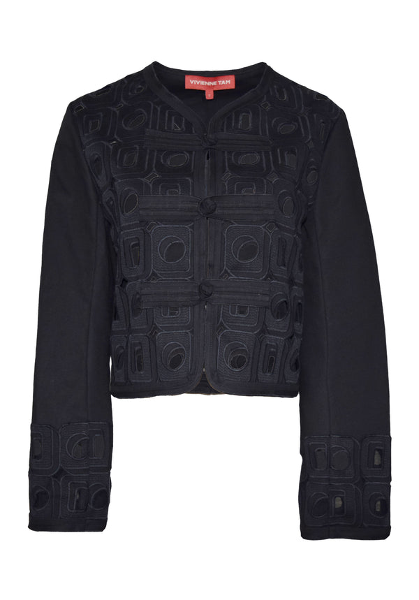 GEOMETRIC EMB EYELET KUNG FU JACKET WITH CHINESE KNOTS