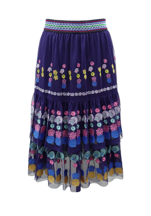 FRUIT ELEMENTS EMB ON RIGID NETTING LAYERED SKIRT