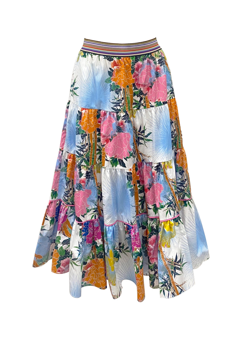 PEONY PRINT POPLIN MIDI SKIRT