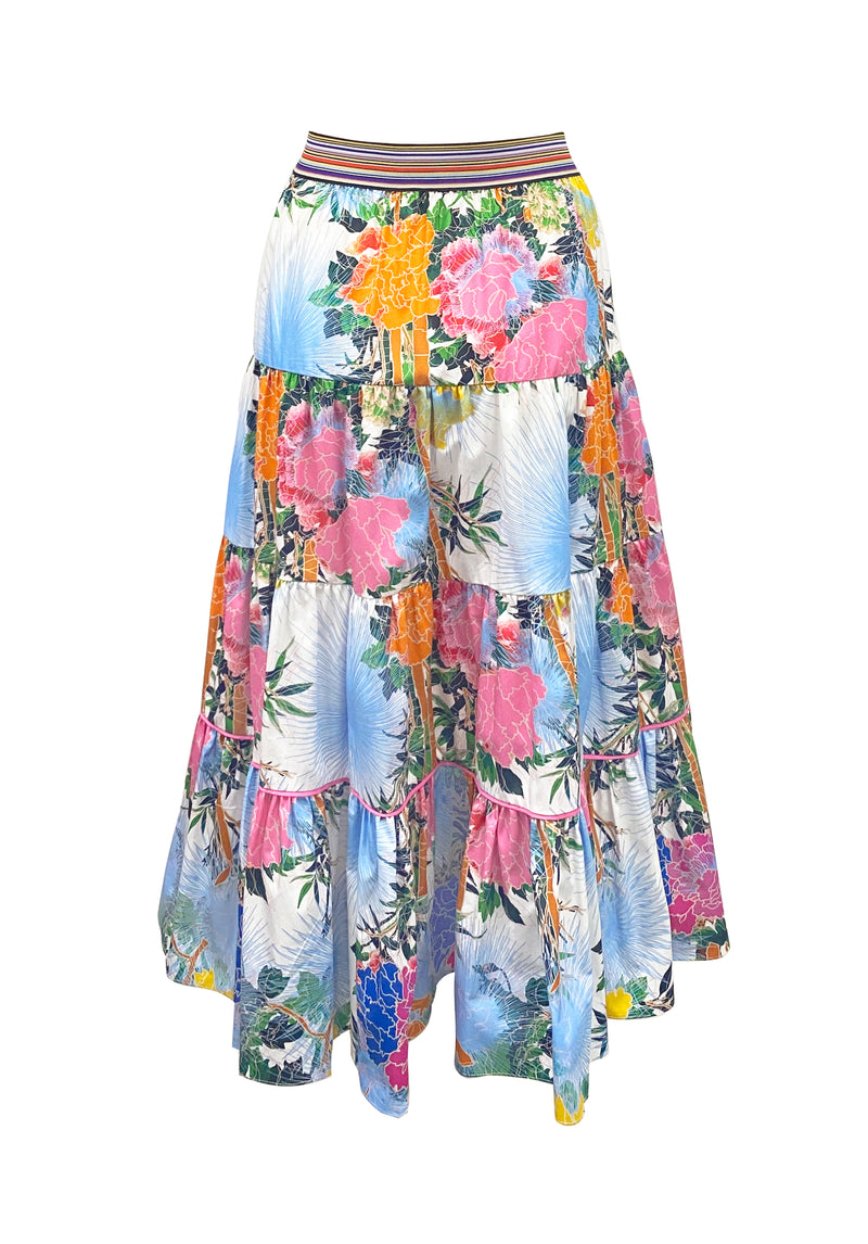 PEONY PRINT POPLIN MIDI SKIRT