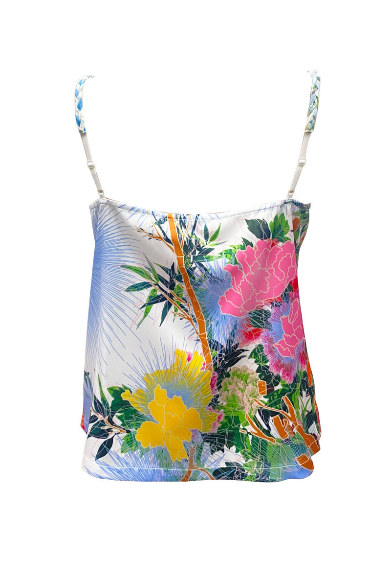 PEONY PRINT SATIN BRAIDED VEST