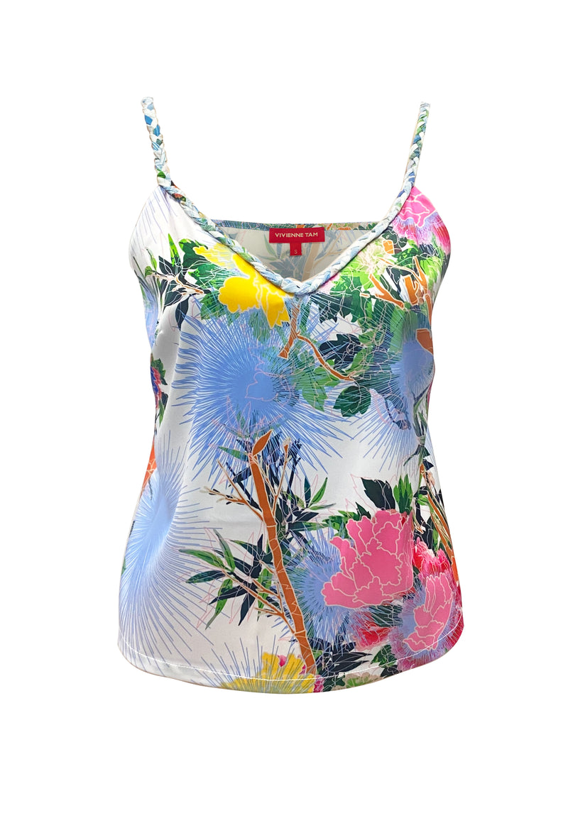 PEONY PRINT SATIN BRAIDED VEST