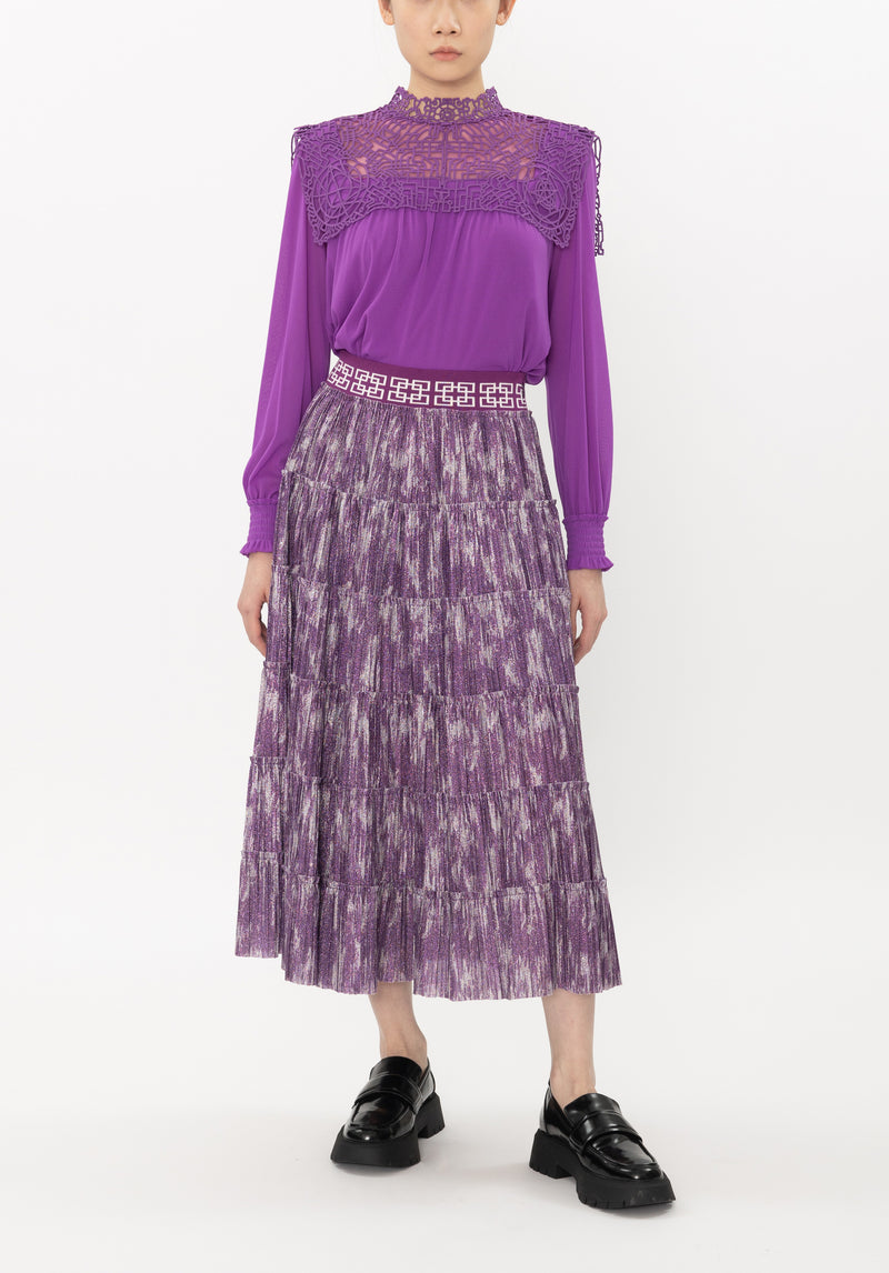 LOGO JACQUARD ELASTIC WAIST PIXEL PLEATED SKIRT