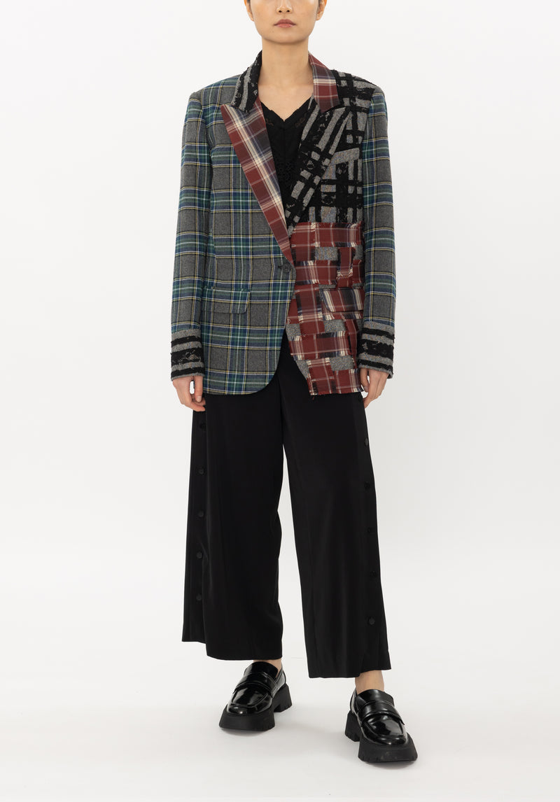 PLAIN BLOCK PATCHWORK SUITING BOYFRIEND BLAZER