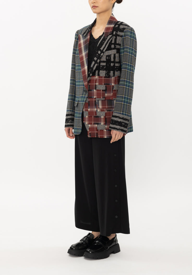 PLAIN BLOCK PATCHWORK SUITING BOYFRIEND BLAZER