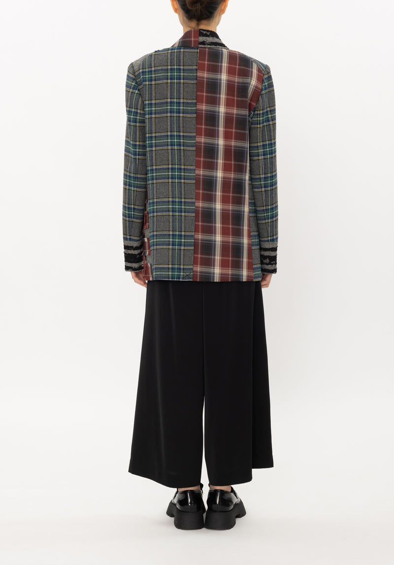 PLAIN BLOCK PATCHWORK SUITING BOYFRIEND BLAZER
