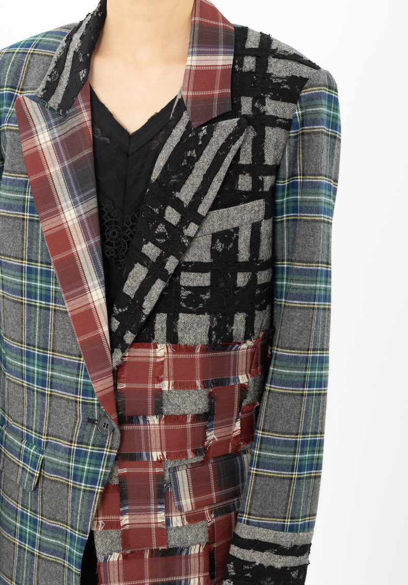 PLAIN BLOCK PATCHWORK SUITING BOYFRIEND BLAZER