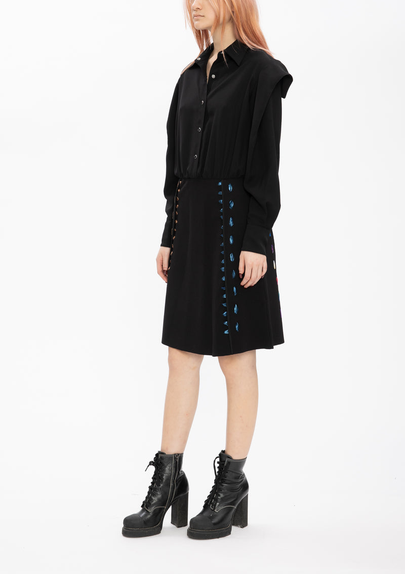 TEXTURE FAUX LEATHER PONTI BLACK LACING DRESS
