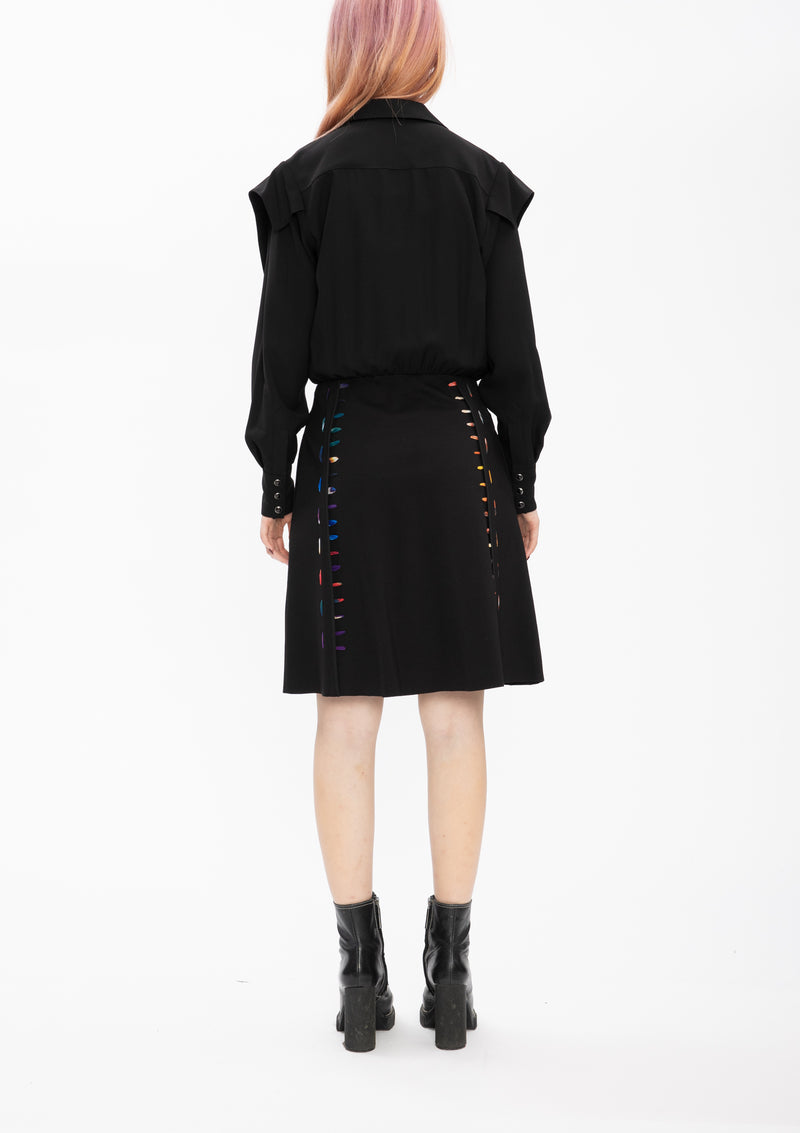 TEXTURE FAUX LEATHER PONTI BLACK LACING DRESS