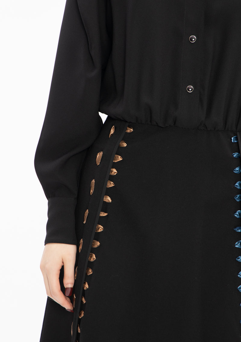 TEXTURE FAUX LEATHER PONTI BLACK LACING DRESS
