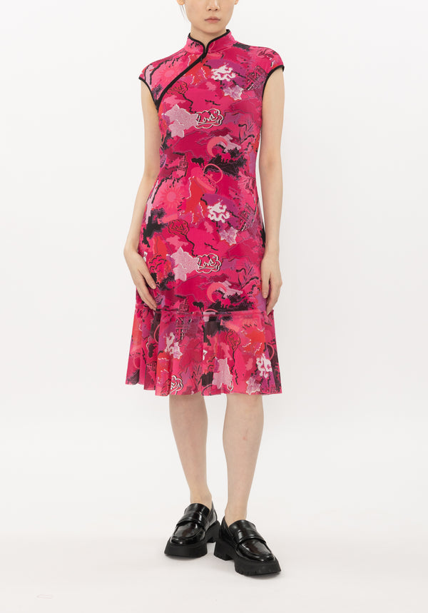 CITY CAMOUFLAGE NETTING CHEONGSAM DRESS