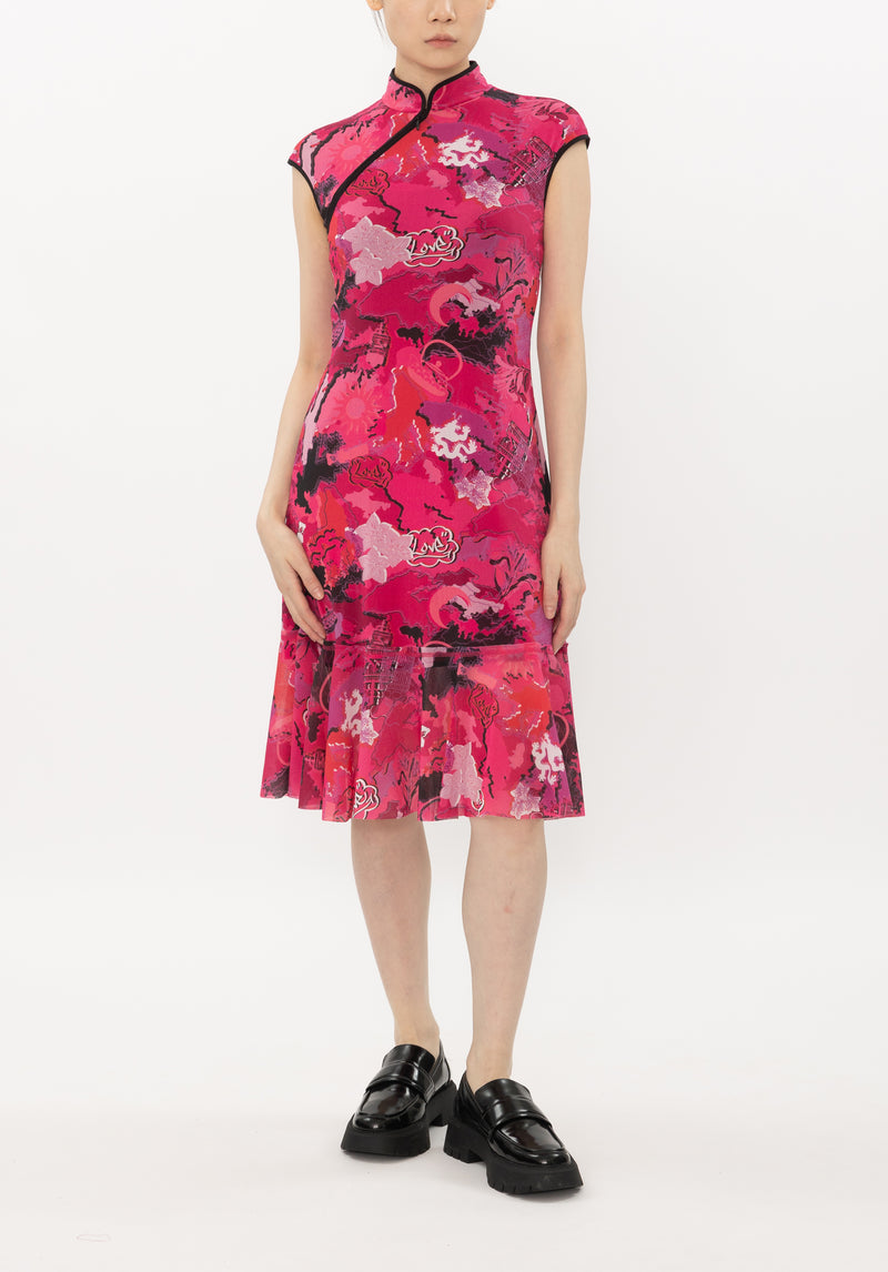 CITY CAMOUFLAGE NETTING CHEONGSAM DRESS