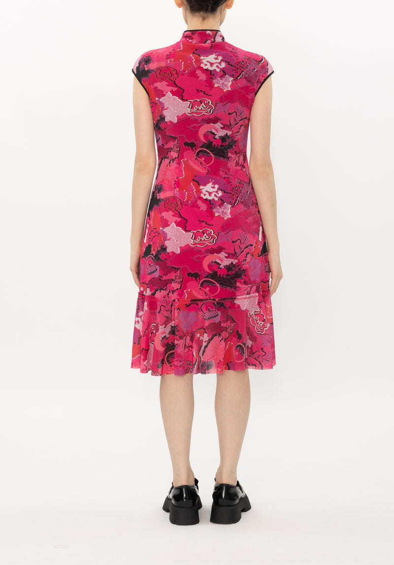 CITY CAMOUFLAGE NETTING CHEONGSAM DRESS