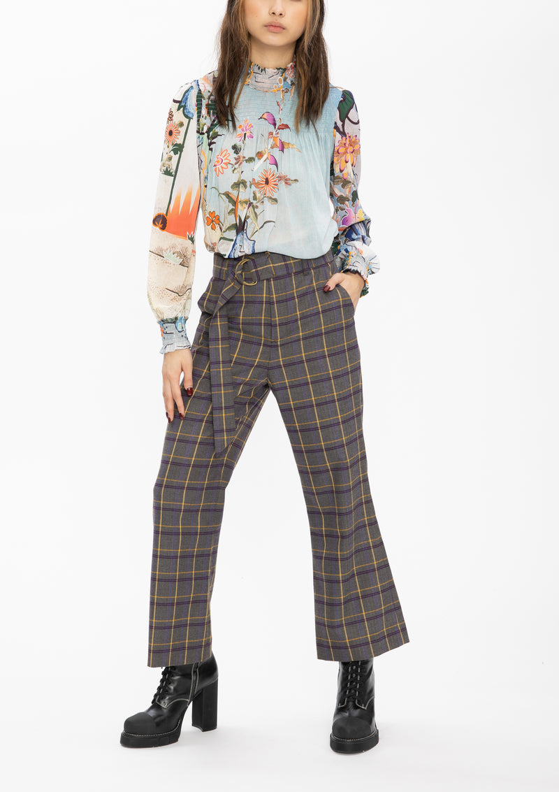 BEIGE PLAID RUYI POLY TROUSERS