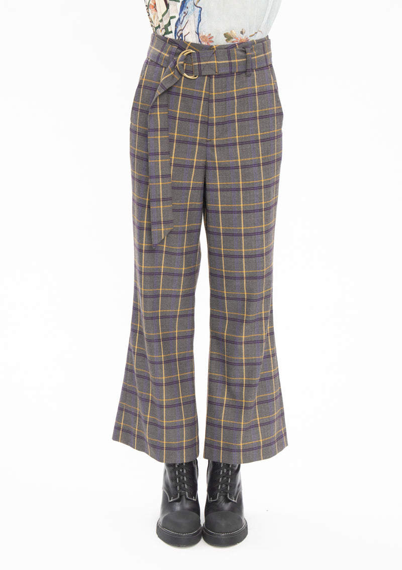BEIGE PLAID RUYI POLY TROUSERS