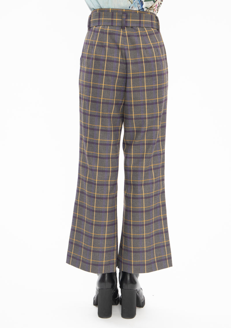 BEIGE PLAID RUYI POLY TROUSERS