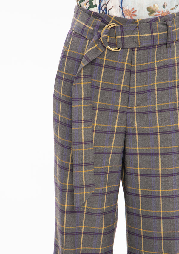 BEIGE PLAID RUYI POLY TROUSERS