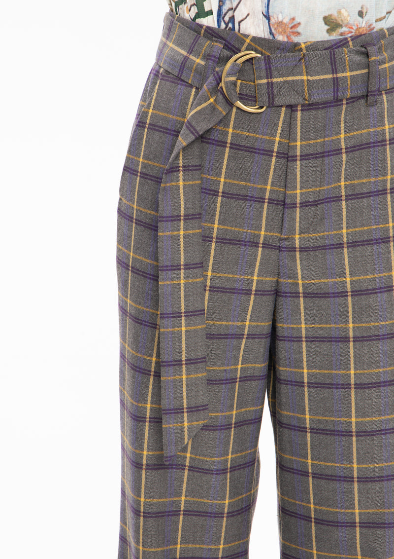 BEIGE PLAID RUYI POLY TROUSERS