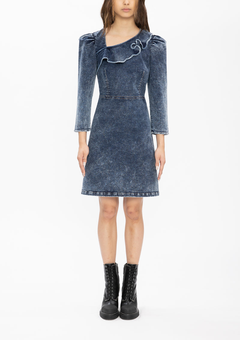RUYI DENIM GREY COTTON RUFFLE DRESS