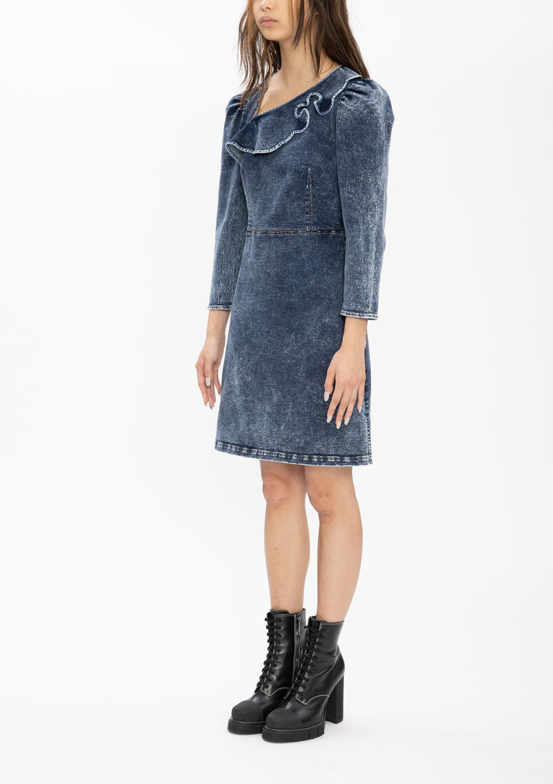 RUYI DENIM GREY COTTON RUFFLE DRESS