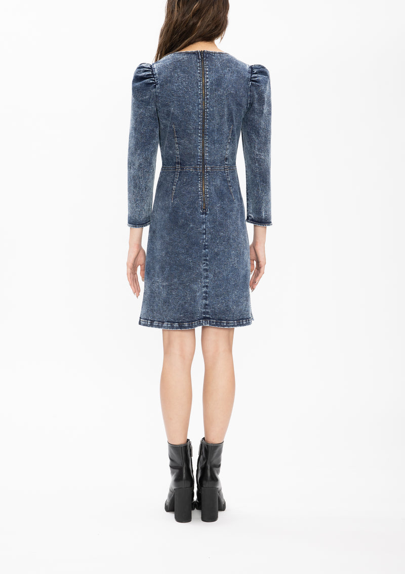 RUYI DENIM GREY COTTON RUFFLE DRESS