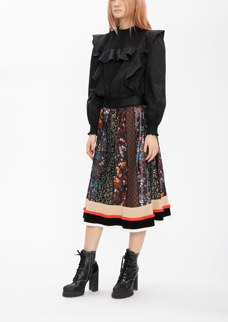 MULTI JACQUARD PATCHWORK MIDI SKIRT