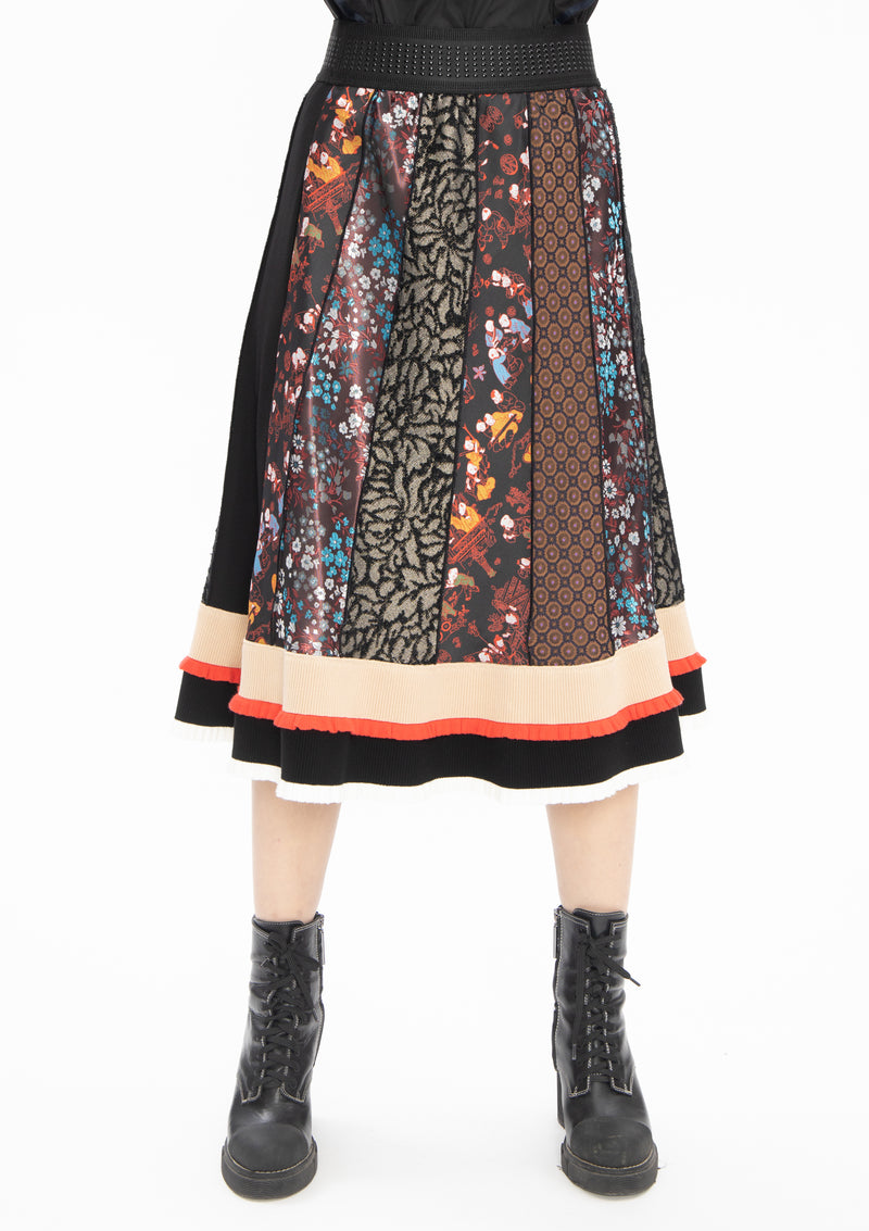 MULTI JACQUARD PATCHWORK MIDI SKIRT