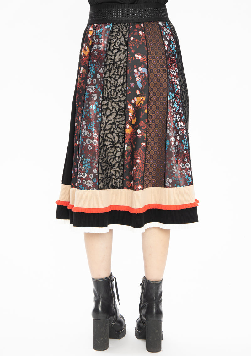 MULTI JACQUARD PATCHWORK MIDI SKIRT