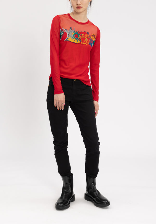 CITY CAMOUFLAGED LACE RED TOP