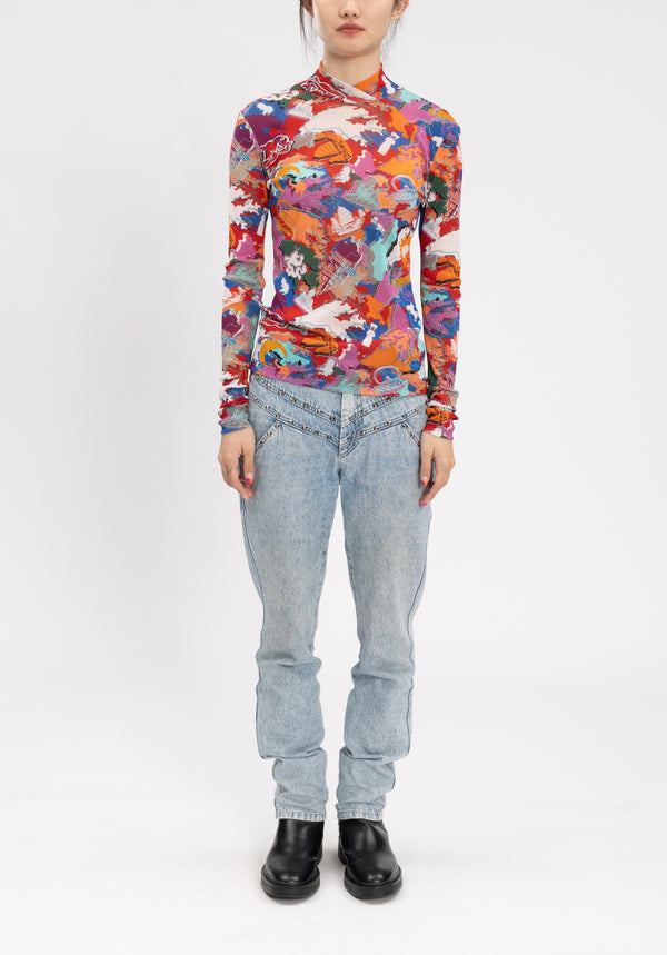 CITY CAMOUFLAGED GRAFFITI NETTING TURTLENECK TOP