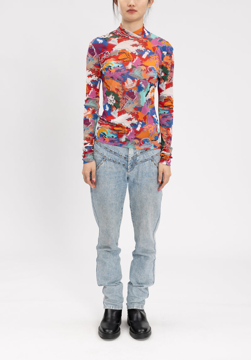 CITY CAMOUFLAGED GRAFFITI NETTING TURTLENECK TOP