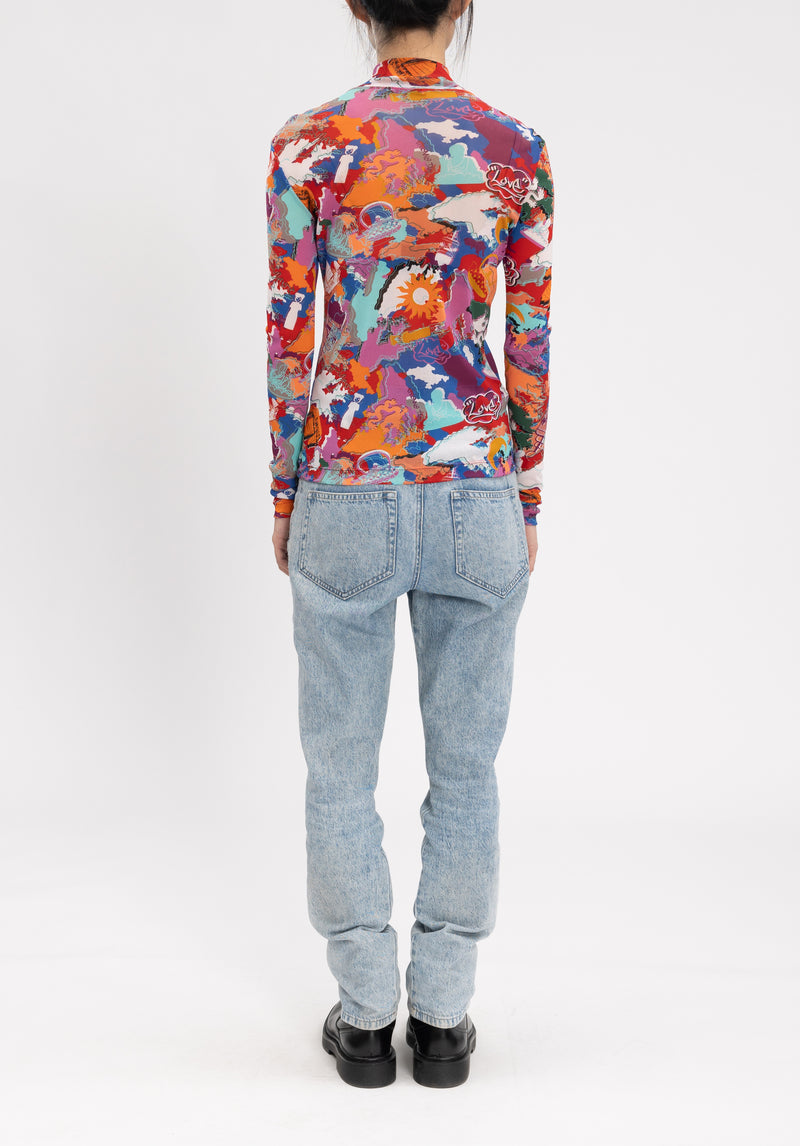 CITY CAMOUFLAGED GRAFFITI NETTING TURTLENECK TOP