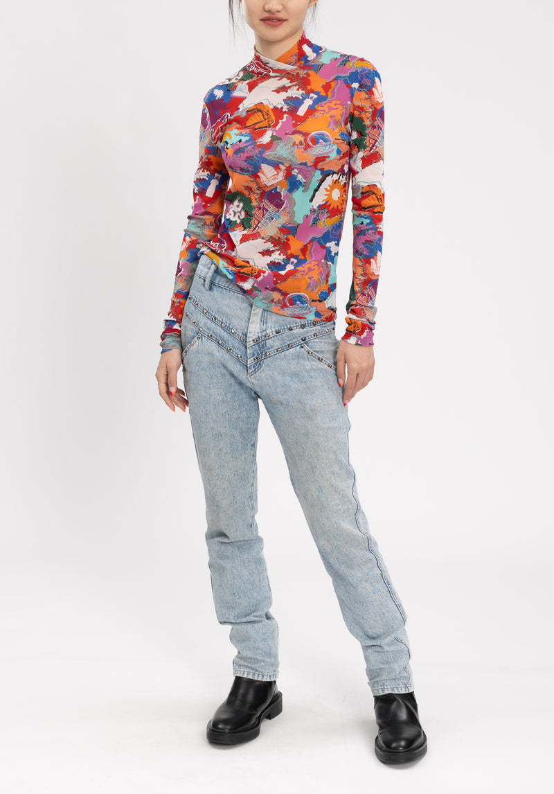 CITY CAMOUFLAGED GRAFFITI NETTING TURTLENECK TOP