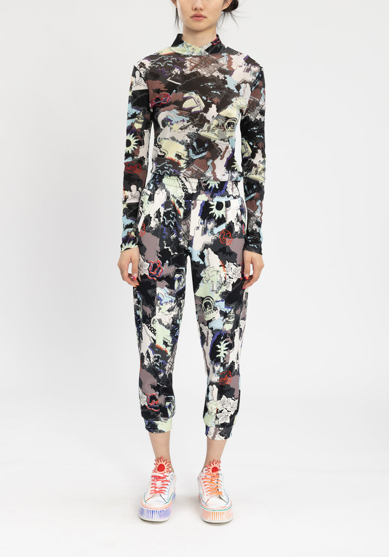 CITY CAMOUFLAGED GRAFFITI NETTING TURTLENECK TOP