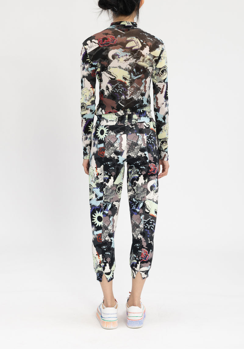 CITY CAMOUFLAGED GRAFFITI NETTING TURTLENECK TOP