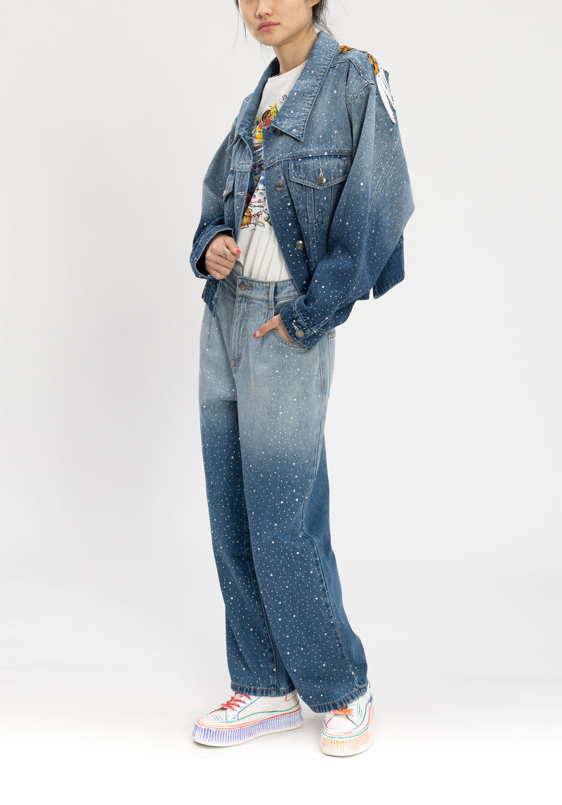 GRADIATION CRYSTAL STONE DENIM PANTS JEANS