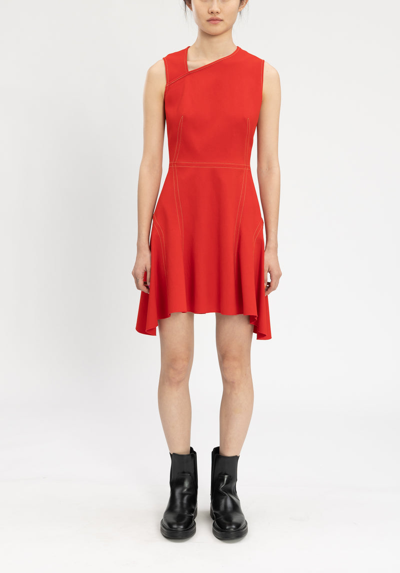 ASYMETRICAL NECK FIT FLARE DRESS