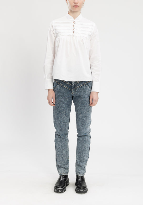 WHITE HIGH COLLAR COTTON POPLIN SHIRT