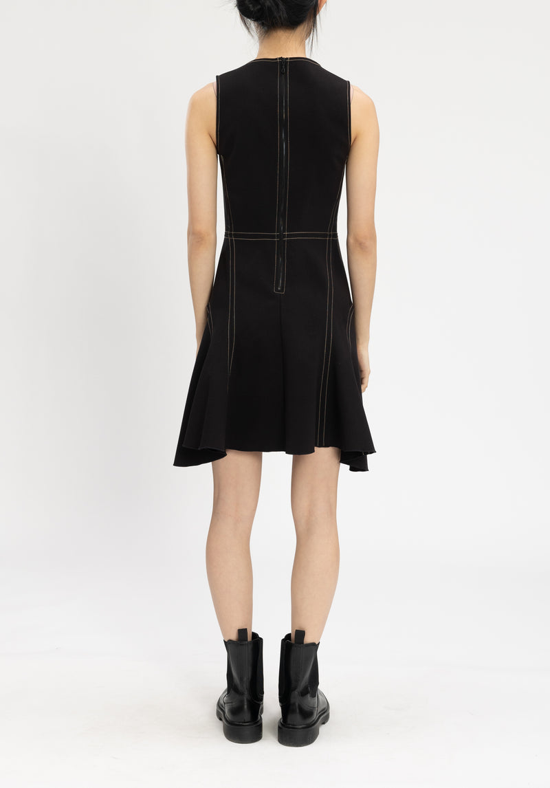 ASYMETRICAL NECK FIT FLARE DRESS