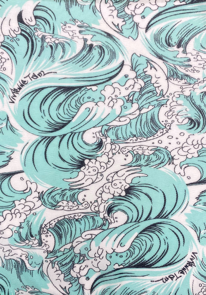 SEA WAVE PRINT RUFFLE NETTING TOP