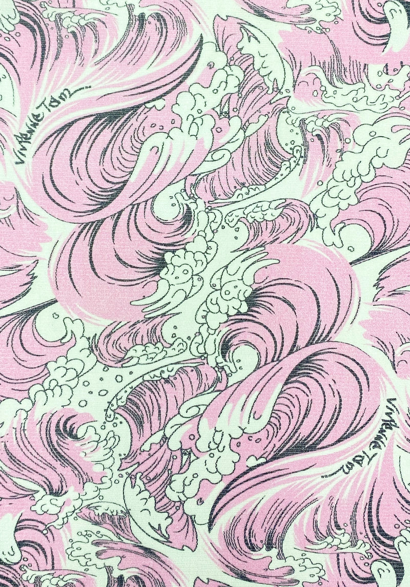 SEA WAVE PRINT RUFFLE NETTING DRESS